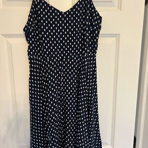 Polka Dot Sleeveless Dress - Navy and White